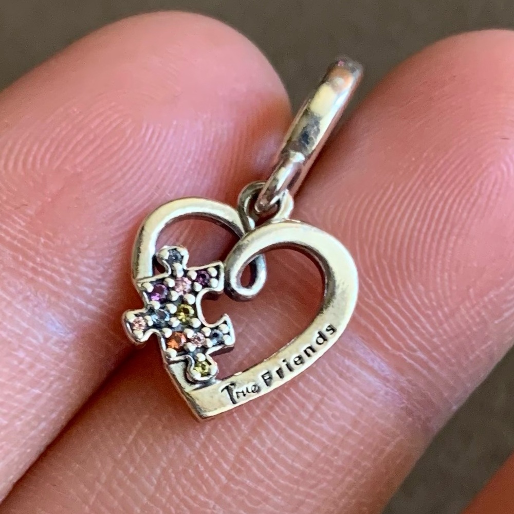 Retired Pandora Puzzle Piece True Friends Dangle Charm Sterling Silver 925 EUC